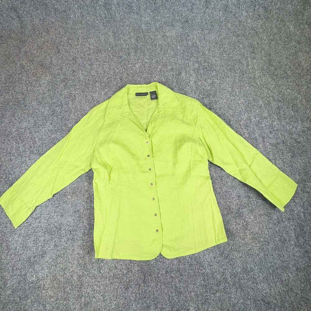Relativity Shirt Womens Small Green Linen Snap Career Office Minimalist Preppy